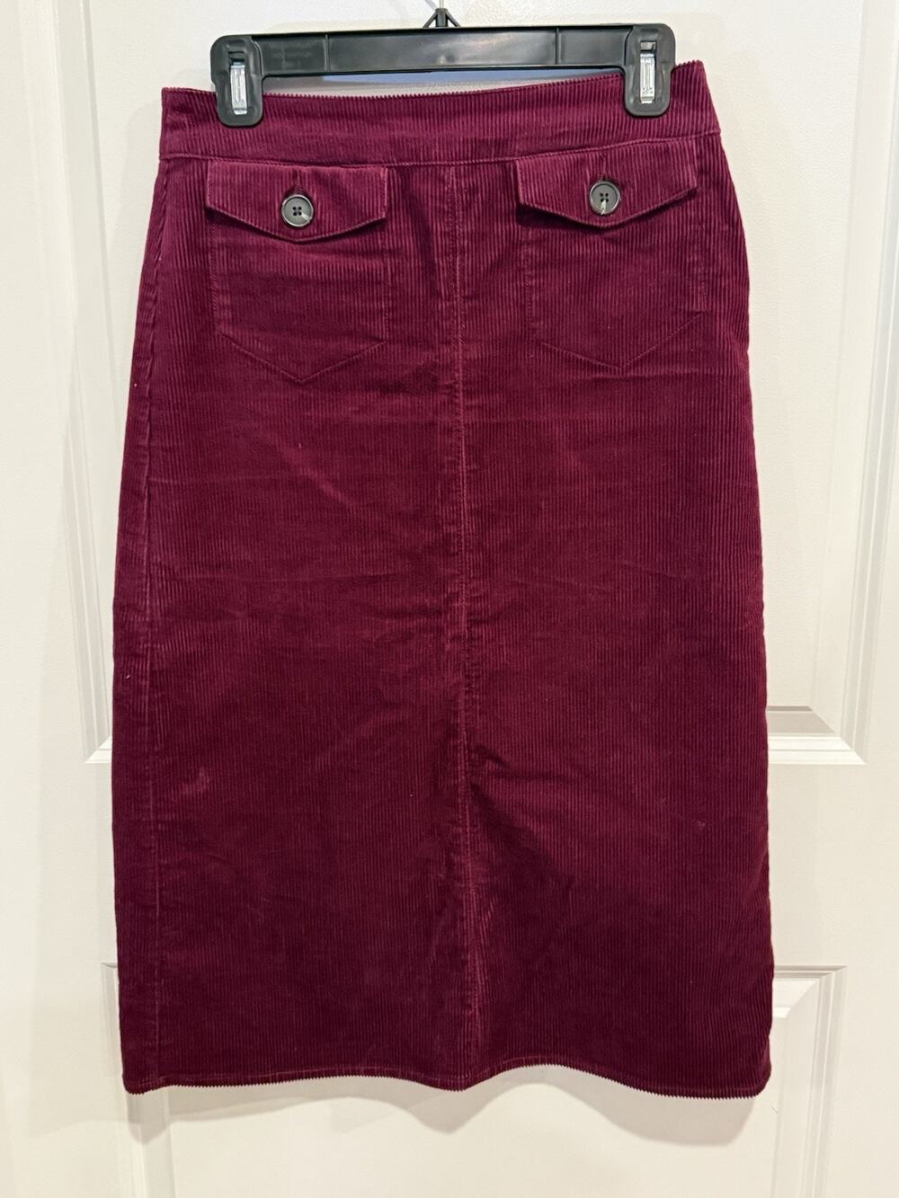 Boden Size 2R Red Burgundy Corduroy Midi Skirt With Stretch Patch Pockets